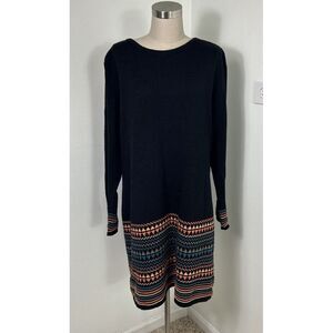 Tola Black Wool Blend Long Sleeve Sweater Dress Stripes‎ Geometric Holiday XXL